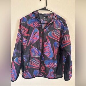 Nike logo Windbreaker Jacket Size L Black Purple Logo Print